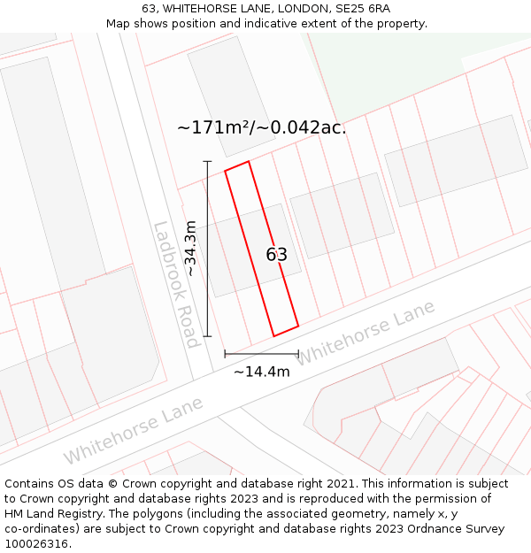 63, WHITEHORSE LANE, LONDON, SE25 6RA: Plot and title map