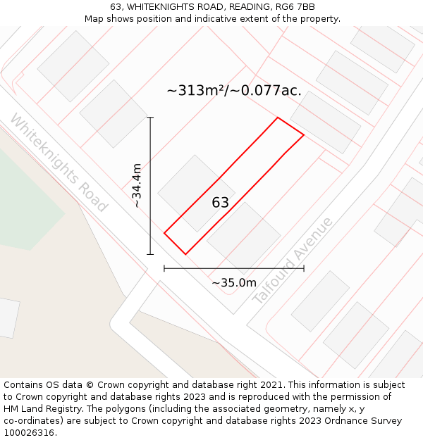 63, WHITEKNIGHTS ROAD, READING, RG6 7BB: Plot and title map