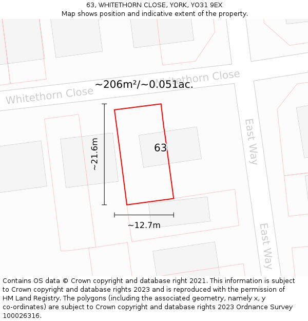 63, WHITETHORN CLOSE, YORK, YO31 9EX: Plot and title map