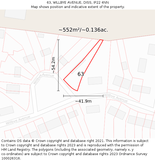 63, WILLBYE AVENUE, DISS, IP22 4NN: Plot and title map