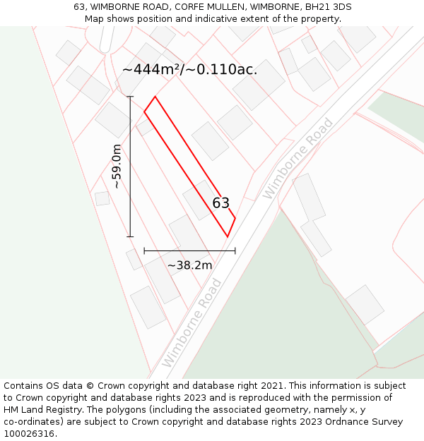 63, WIMBORNE ROAD, CORFE MULLEN, WIMBORNE, BH21 3DS: Plot and title map
