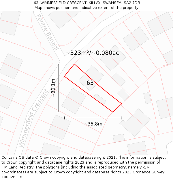 63, WIMMERFIELD CRESCENT, KILLAY, SWANSEA, SA2 7DB: Plot and title map