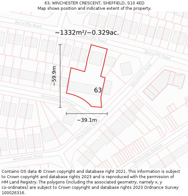 63, WINCHESTER CRESCENT, SHEFFIELD, S10 4ED: Plot and title map