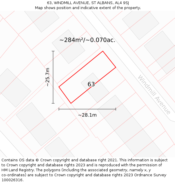 63, WINDMILL AVENUE, ST ALBANS, AL4 9SJ: Plot and title map