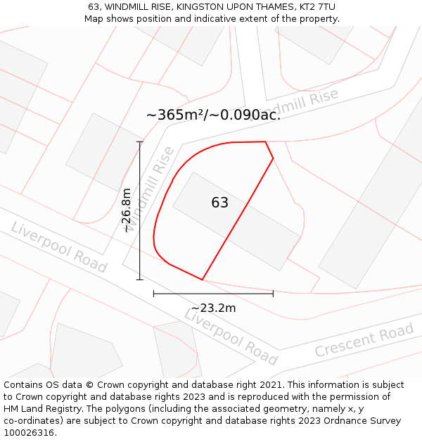 63, WINDMILL RISE, KINGSTON UPON THAMES, KT2 7TU: Plot and title map