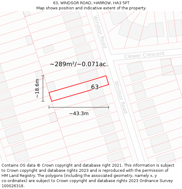 63, WINDSOR ROAD, HARROW, HA3 5PT: Plot and title map