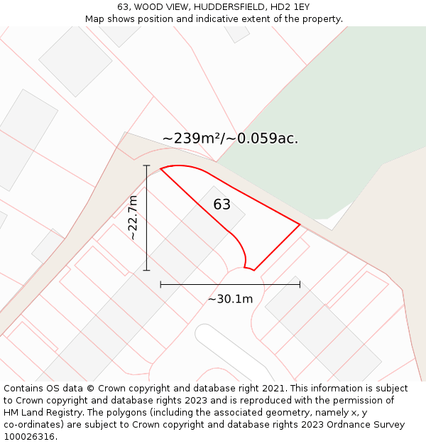 63, WOOD VIEW, HUDDERSFIELD, HD2 1EY: Plot and title map