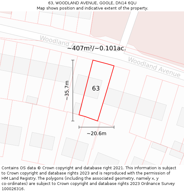 63, WOODLAND AVENUE, GOOLE, DN14 6QU: Plot and title map