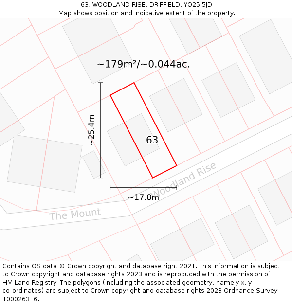 63, WOODLAND RISE, DRIFFIELD, YO25 5JD: Plot and title map