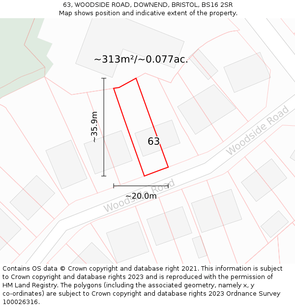 63, WOODSIDE ROAD, DOWNEND, BRISTOL, BS16 2SR: Plot and title map