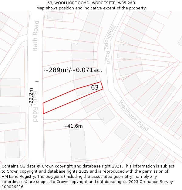 63, WOOLHOPE ROAD, WORCESTER, WR5 2AR: Plot and title map