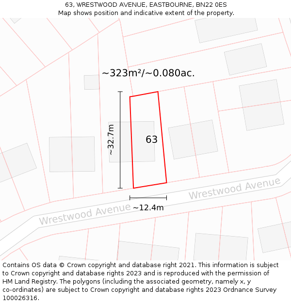 63, WRESTWOOD AVENUE, EASTBOURNE, BN22 0ES: Plot and title map