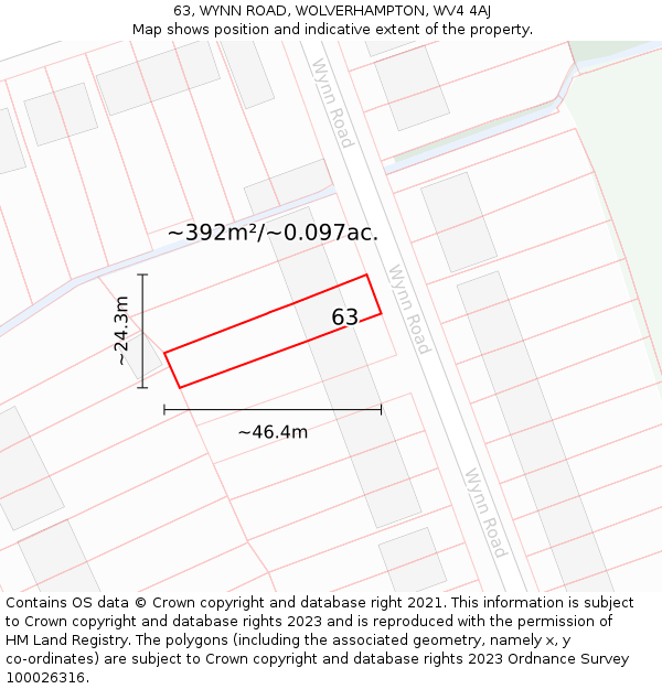 63, WYNN ROAD, WOLVERHAMPTON, WV4 4AJ: Plot and title map