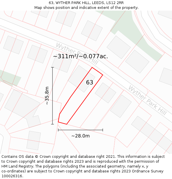 63, WYTHER PARK HILL, LEEDS, LS12 2RR: Plot and title map