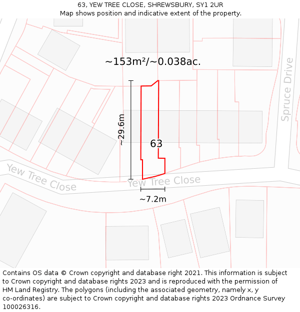 63, YEW TREE CLOSE, SHREWSBURY, SY1 2UR: Plot and title map