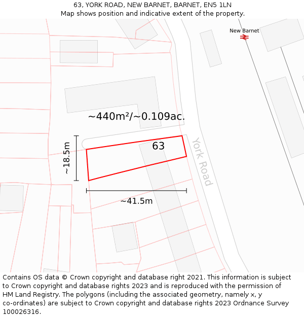 63, YORK ROAD, NEW BARNET, BARNET, EN5 1LN: Plot and title map