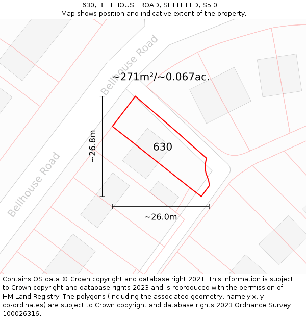 630, BELLHOUSE ROAD, SHEFFIELD, S5 0ET: Plot and title map