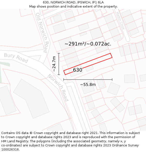 630, NORWICH ROAD, IPSWICH, IP1 6LA: Plot and title map
