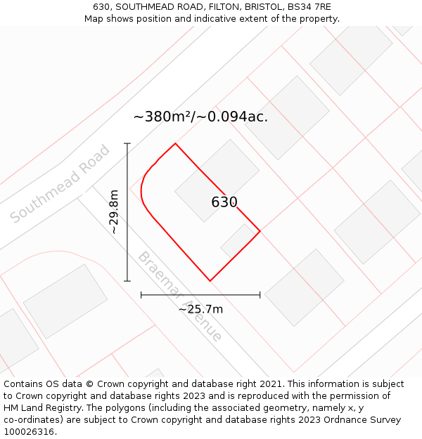 630, SOUTHMEAD ROAD, FILTON, BRISTOL, BS34 7RE: Plot and title map