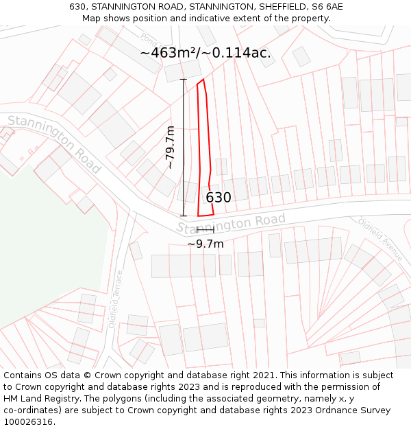 630, STANNINGTON ROAD, STANNINGTON, SHEFFIELD, S6 6AE: Plot and title map
