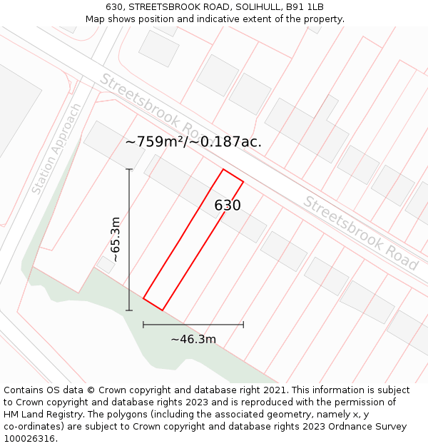 630, STREETSBROOK ROAD, SOLIHULL, B91 1LB: Plot and title map