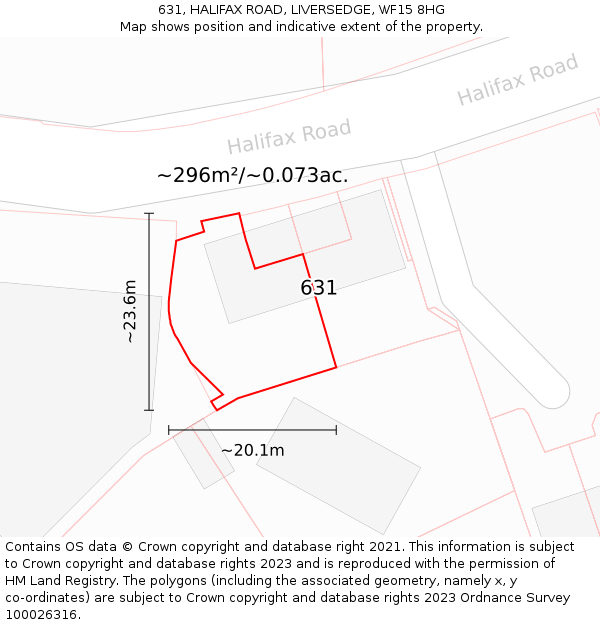 631, HALIFAX ROAD, LIVERSEDGE, WF15 8HG: Plot and title map