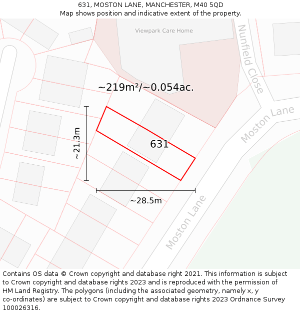 631, MOSTON LANE, MANCHESTER, M40 5QD: Plot and title map