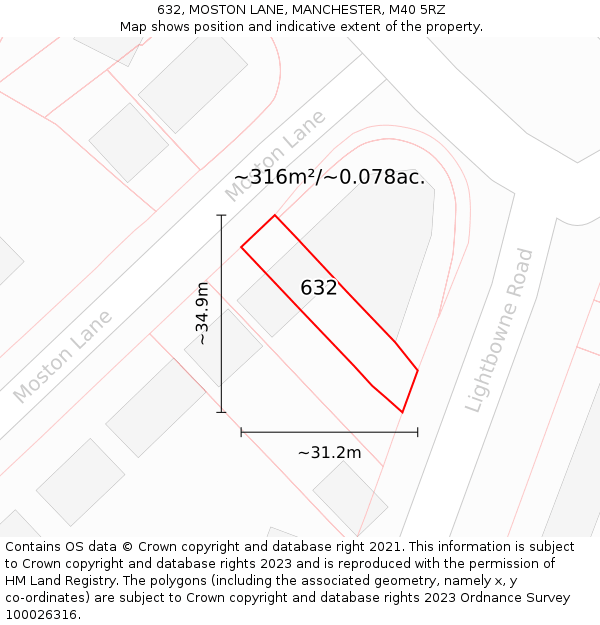632, MOSTON LANE, MANCHESTER, M40 5RZ: Plot and title map