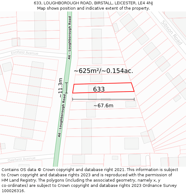 633, LOUGHBOROUGH ROAD, BIRSTALL, LEICESTER, LE4 4NJ: Plot and title map