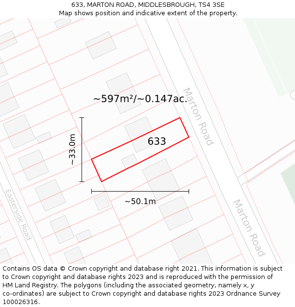 633, MARTON ROAD, MIDDLESBROUGH, TS4 3SE: Plot and title map