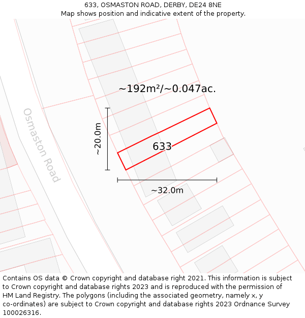 633, OSMASTON ROAD, DERBY, DE24 8NE: Plot and title map