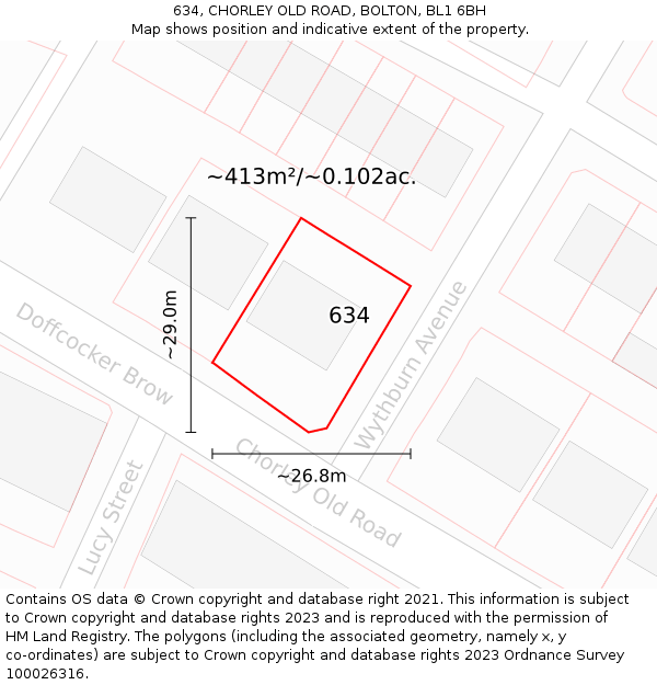 634, CHORLEY OLD ROAD, BOLTON, BL1 6BH: Plot and title map