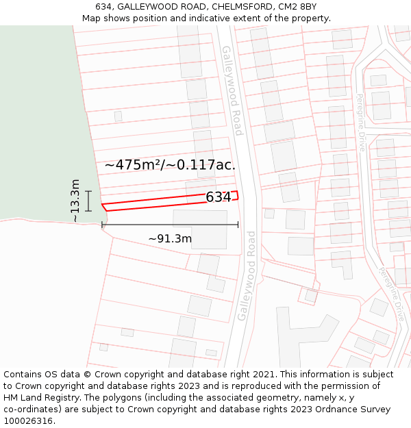 634, GALLEYWOOD ROAD, CHELMSFORD, CM2 8BY: Plot and title map