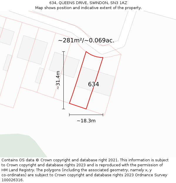 634, QUEENS DRIVE, SWINDON, SN3 1AZ: Plot and title map