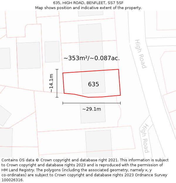 635, HIGH ROAD, BENFLEET, SS7 5SF: Plot and title map