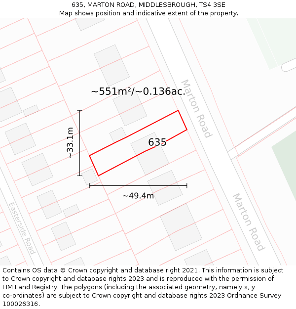 635, MARTON ROAD, MIDDLESBROUGH, TS4 3SE: Plot and title map