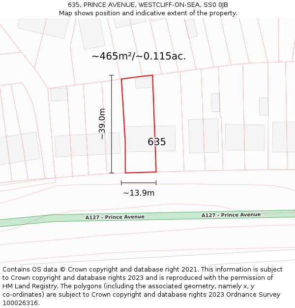 635, PRINCE AVENUE, WESTCLIFF-ON-SEA, SS0 0JB: Plot and title map