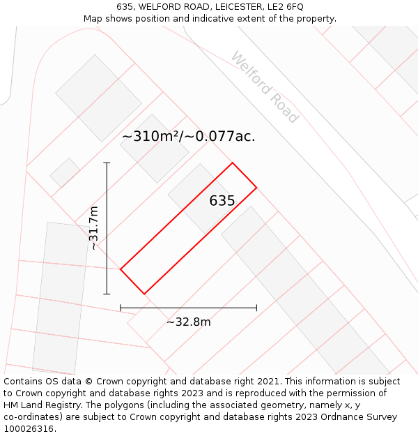 635, WELFORD ROAD, LEICESTER, LE2 6FQ: Plot and title map