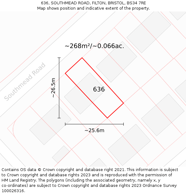 636, SOUTHMEAD ROAD, FILTON, BRISTOL, BS34 7RE: Plot and title map