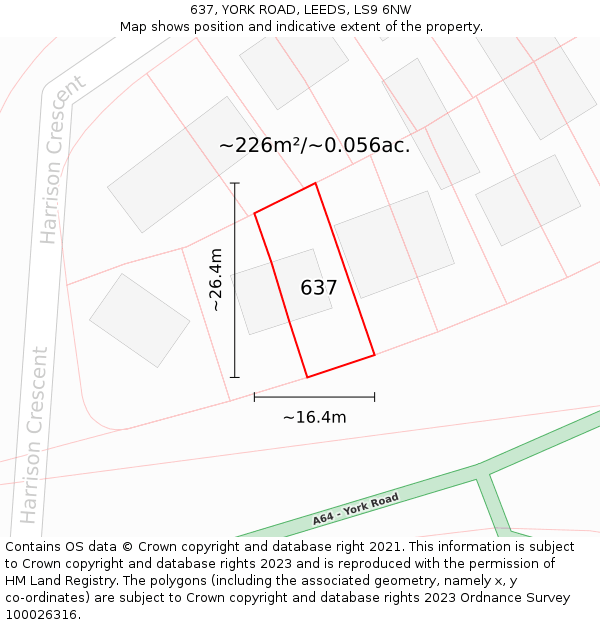 637, YORK ROAD, LEEDS, LS9 6NW: Plot and title map