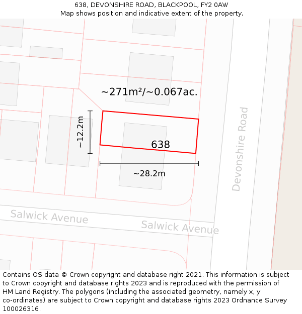 638, DEVONSHIRE ROAD, BLACKPOOL, FY2 0AW: Plot and title map