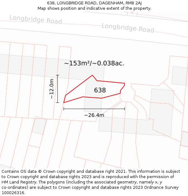 638, LONGBRIDGE ROAD, DAGENHAM, RM8 2AJ: Plot and title map