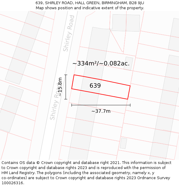 639, SHIRLEY ROAD, HALL GREEN, BIRMINGHAM, B28 9JU: Plot and title map
