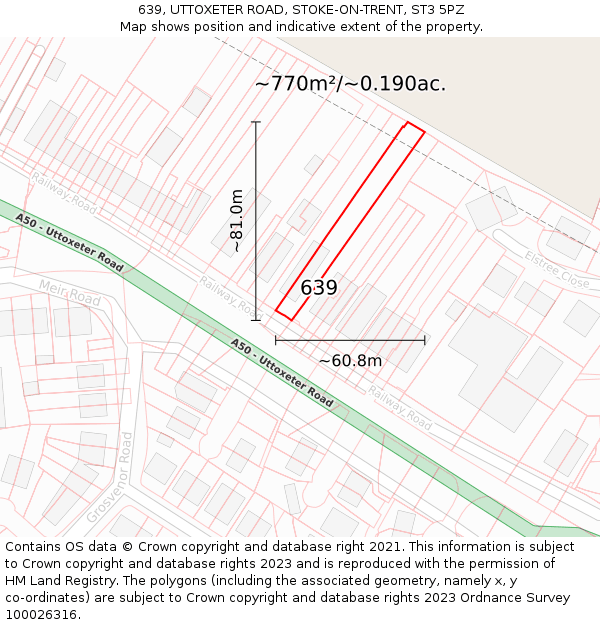 639, UTTOXETER ROAD, STOKE-ON-TRENT, ST3 5PZ: Plot and title map