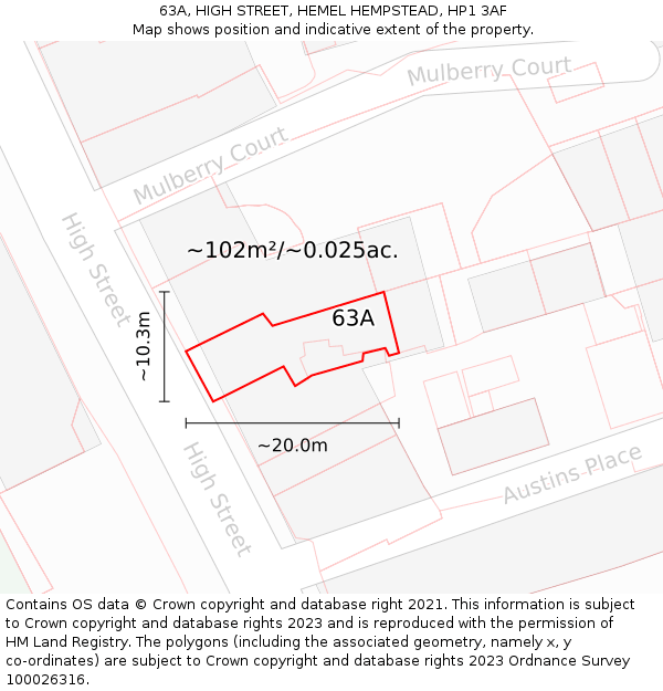 63A, HIGH STREET, HEMEL HEMPSTEAD, HP1 3AF: Plot and title map