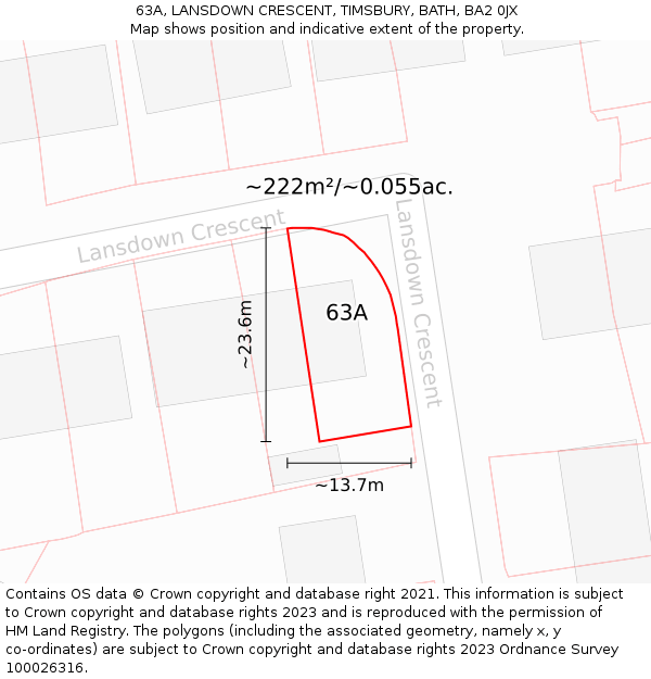 63A, LANSDOWN CRESCENT, TIMSBURY, BATH, BA2 0JX: Plot and title map