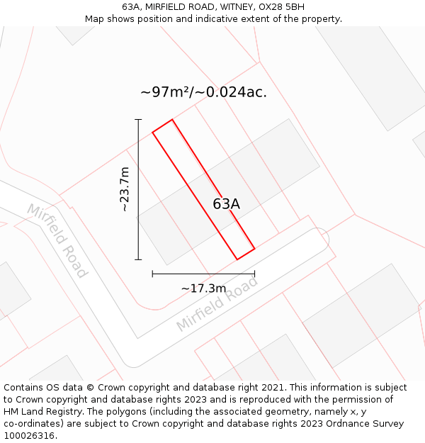 63A, MIRFIELD ROAD, WITNEY, OX28 5BH: Plot and title map