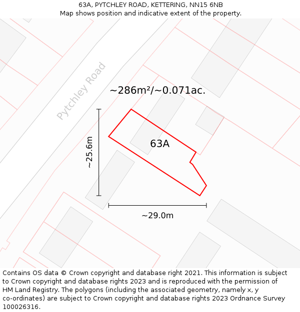 63A, PYTCHLEY ROAD, KETTERING, NN15 6NB: Plot and title map