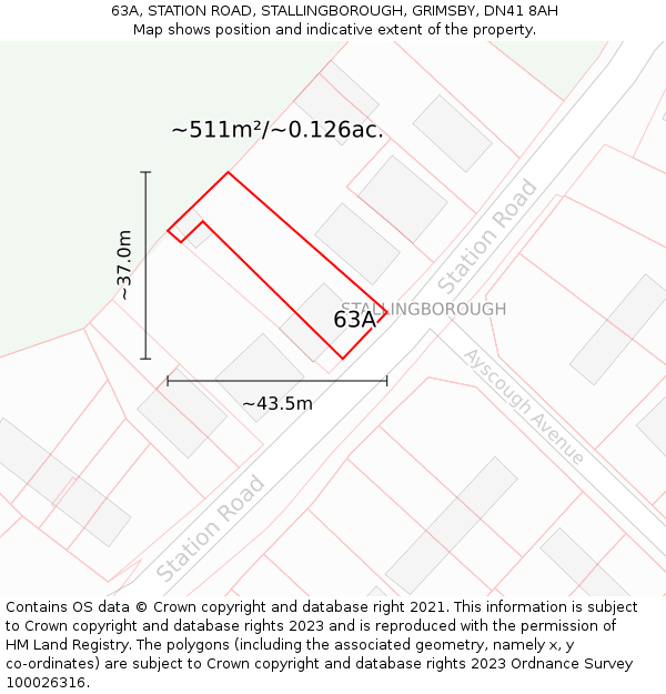 63A, STATION ROAD, STALLINGBOROUGH, GRIMSBY, DN41 8AH: Plot and title map