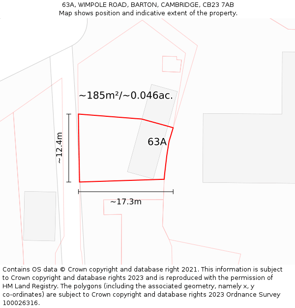 63A, WIMPOLE ROAD, BARTON, CAMBRIDGE, CB23 7AB: Plot and title map